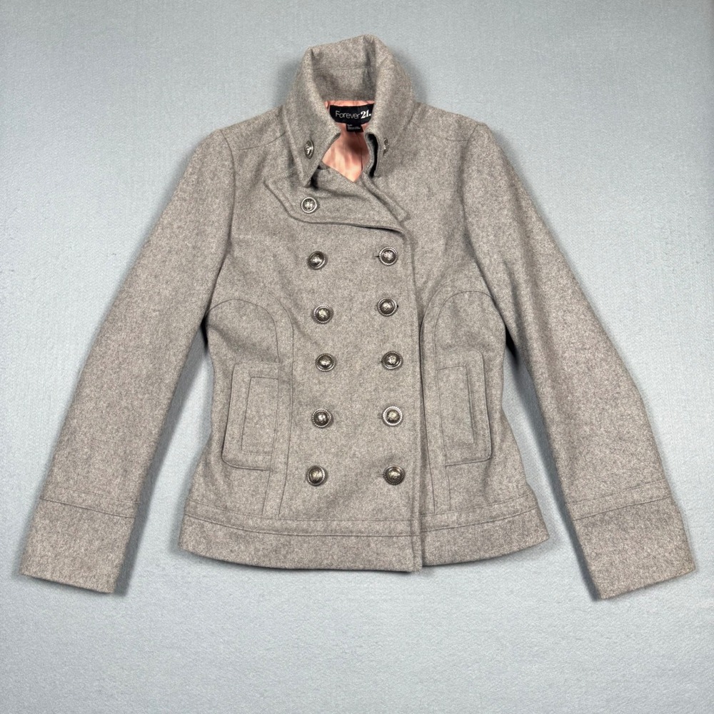 Forever 21 Peacoat Womens Small Gray Wool Blend Military Double Breasted Jacket